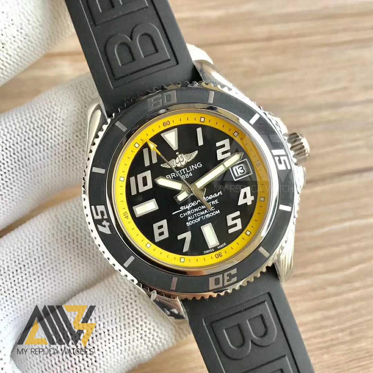 Superocean Chronometre Abyss A1736402 Stainless Steel Case GM 1:1 Best Edition Black Dial Yellow Inner Bezel On Black Rubber A.2824